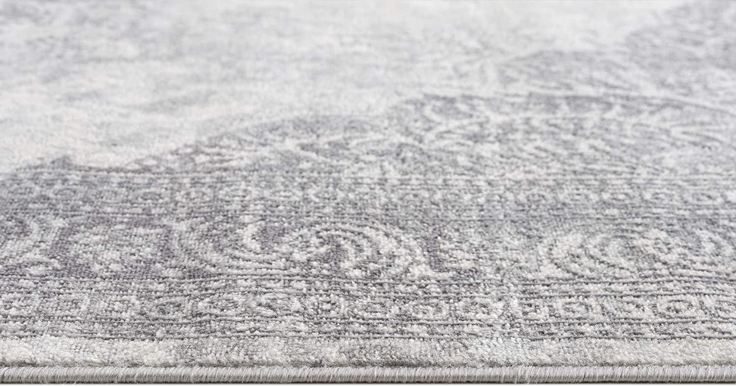 2’ X 8’ Gray Distressed Medallion Runner Rug