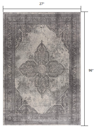 2’ X 8’ Gray Distressed Medallion Runner Rug