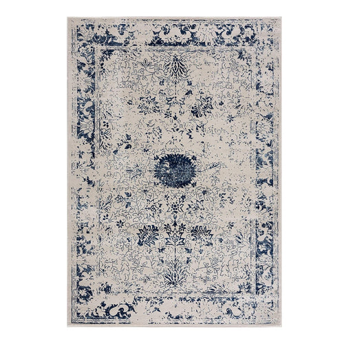 2’ X 5’ Navy Blue Distressed Floral Area Rug