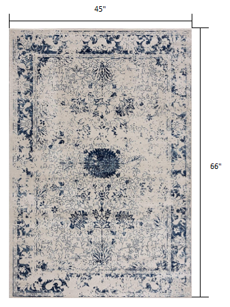 4’ X 6’ Navy Blue Distressed Floral Area Rug