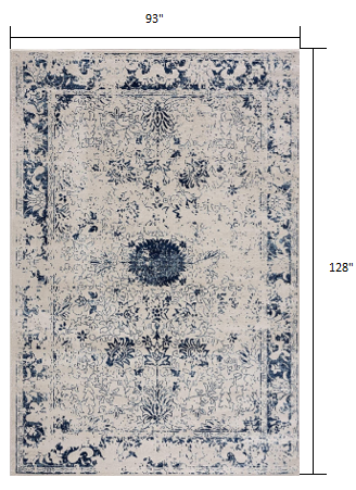 8’ X 11’ Navy Blue Distressed Floral Area Rug