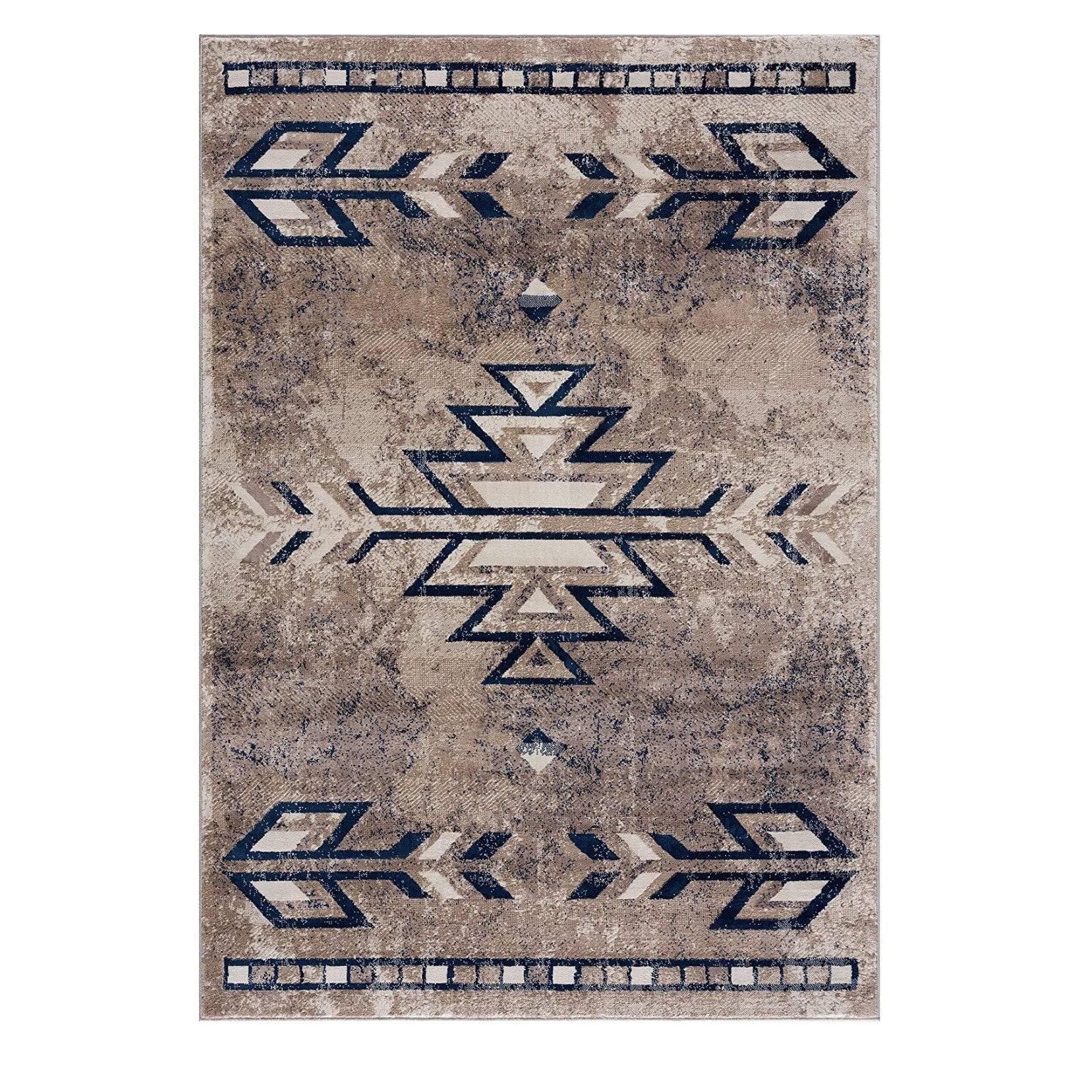 4’ X 6’ Beige And Blue Boho Chic Area Rug