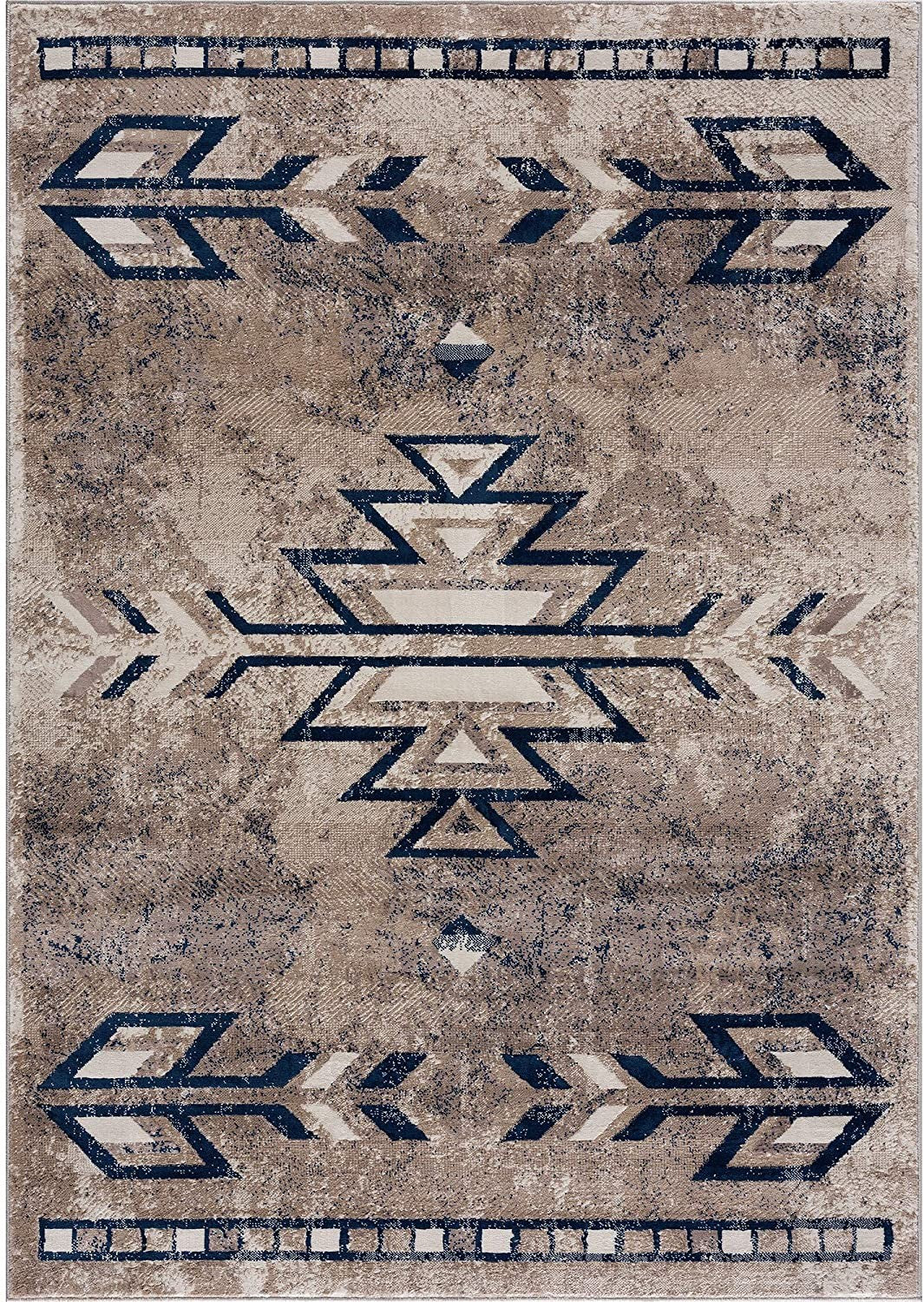 4’ X 6’ Beige And Blue Boho Chic Area Rug