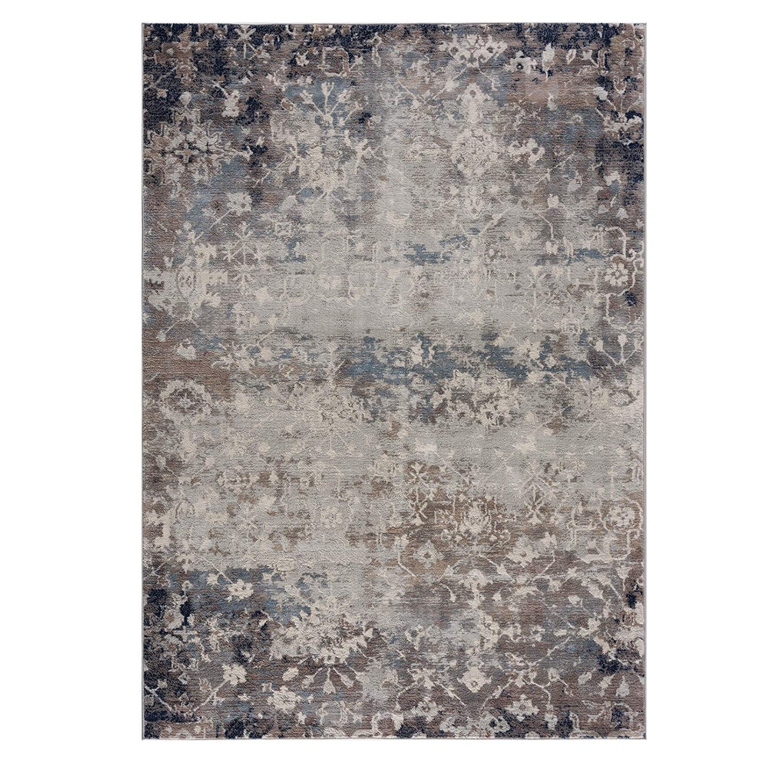 2’ X 10’ Navy And Beige Distressed Vines Runner Rug