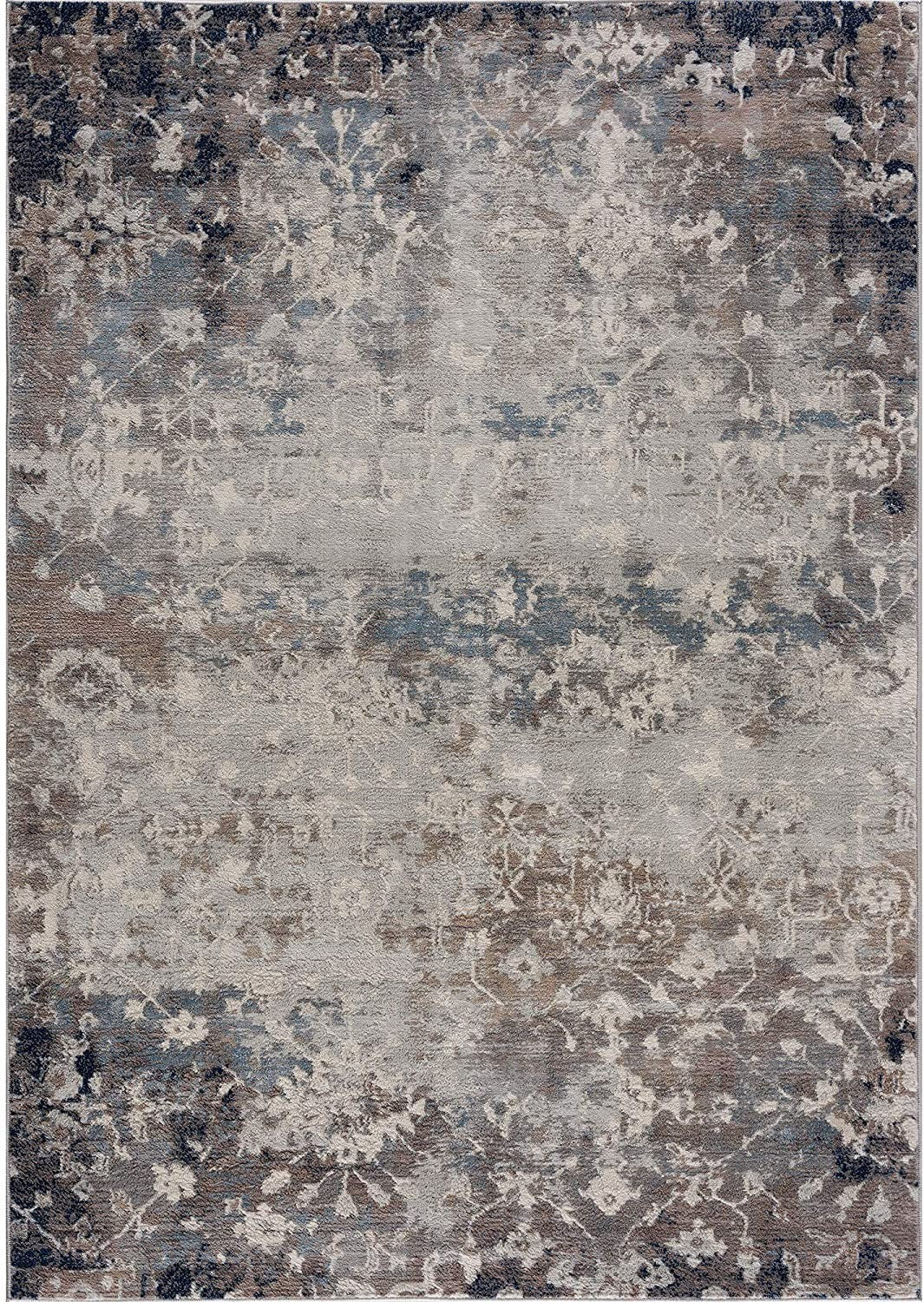 2’ X 10’ Navy And Beige Distressed Vines Runner Rug