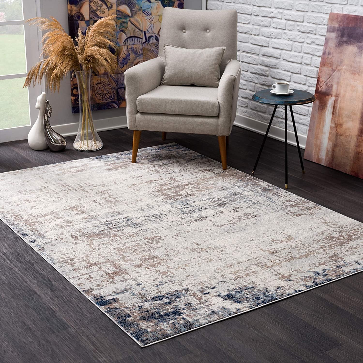 2’ X 6’ Navy Blue Distressed Striations Area Rug