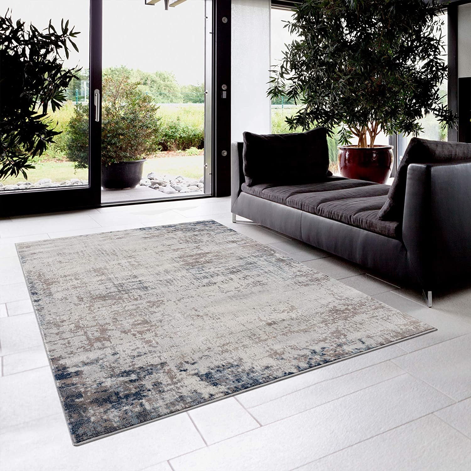 2’ X 6’ Navy Blue Distressed Striations Area Rug