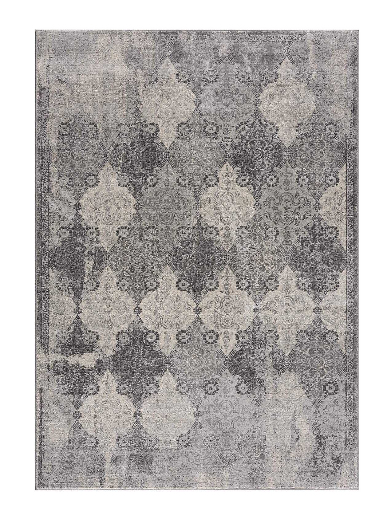 2’ X 3’ Gray Distressed Trellis Pattern Scatter Rug