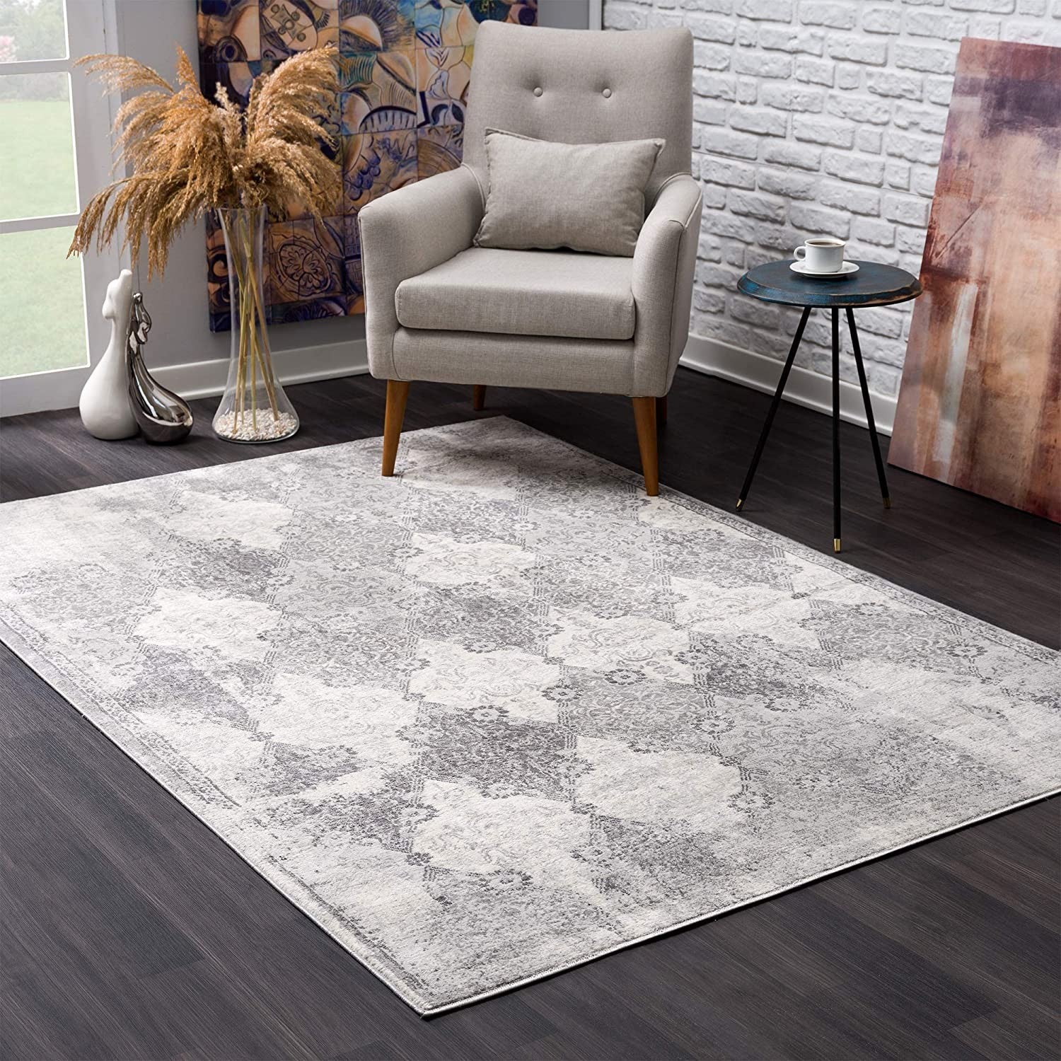 2’ X 8’ Gray Distressed Trellis Pattern Runner Rug