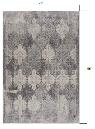 2’ X 8’ Gray Distressed Trellis Pattern Runner Rug