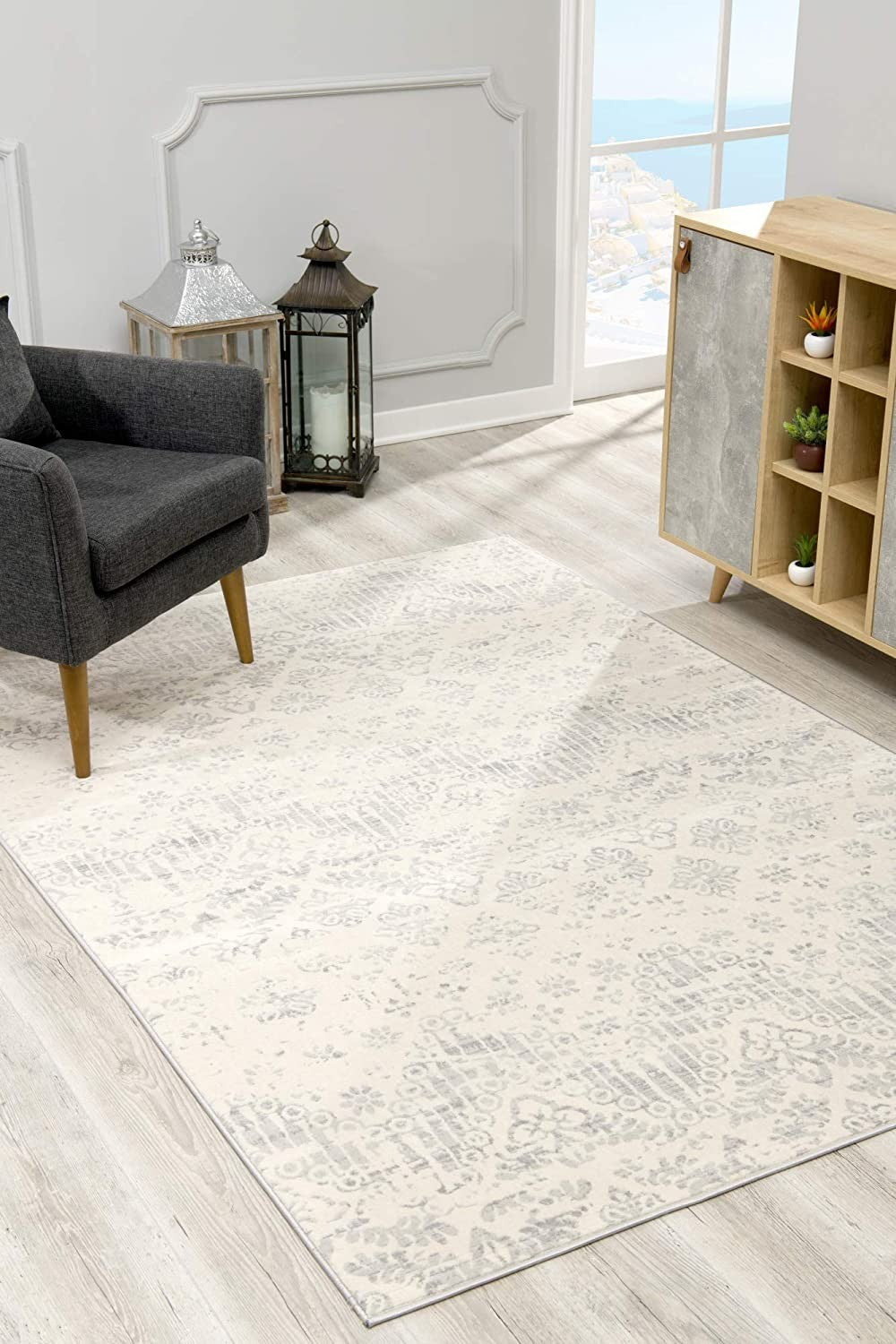 2’ X 13’ Ivory Distressed Ikat Pattern Runner Rug