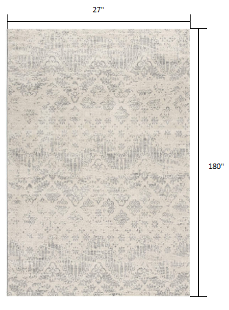 2’ X 15’ Ivory Distressed Ikat Pattern Runner Rug