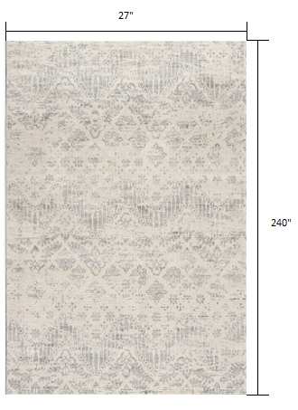 2’ X 20’ Ivory Distressed Ikat Pattern Runner Rug