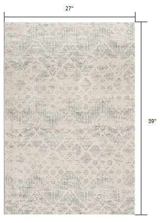 2’ X 3’ Ivory Distressed Ikat Pattern Scatter Rug