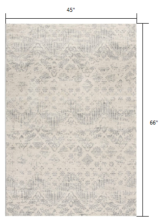 4’ X 6’ Ivory Distressed Ikat Pattern Area Rug