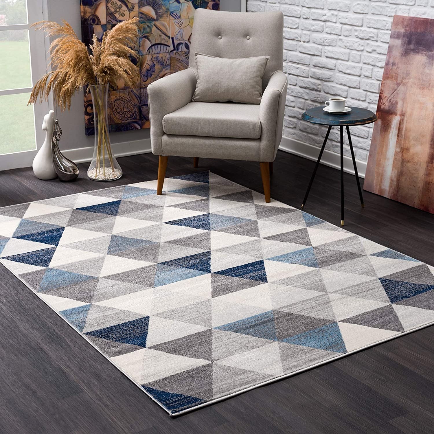 2’ X 5’ Navy Blue Geometric Diamond Area Rug