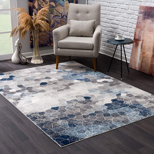 2’ X 13’ Navy Blue Cobblestone Pattern Runner Rug