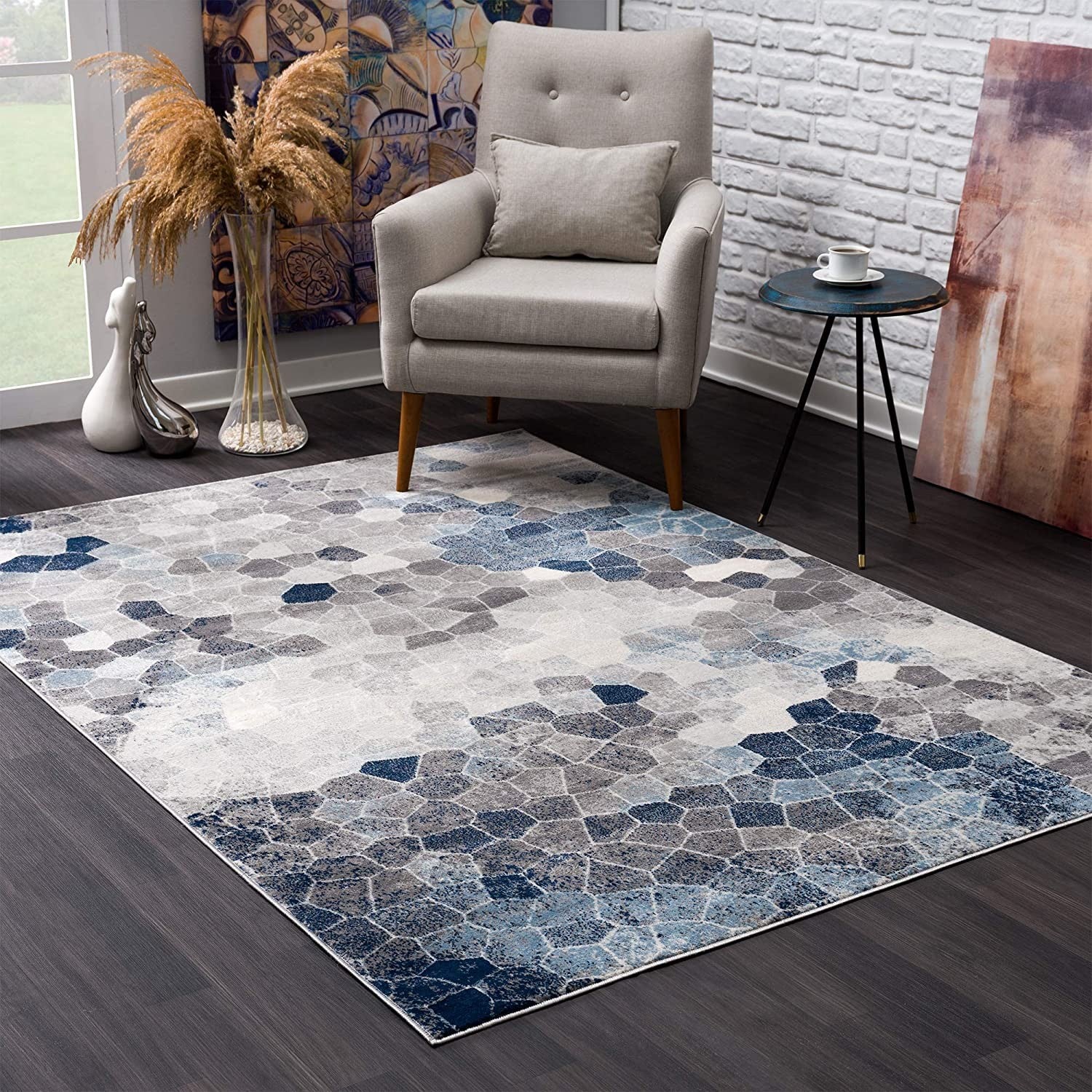 2' X 6' Navy Geometric Area Rug