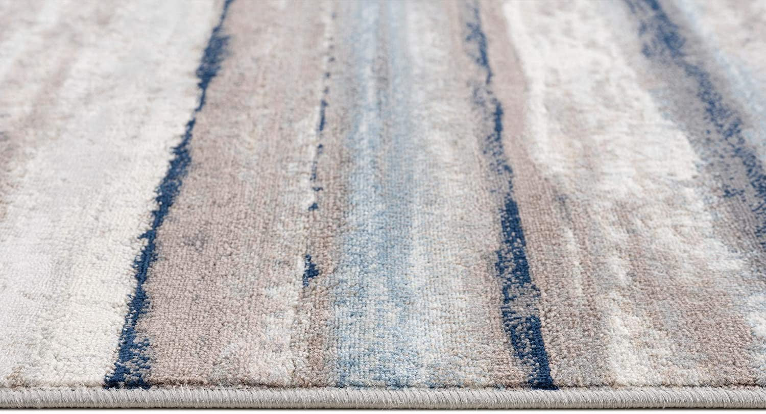 2’ X 3’ Blue And Beige Distressed Stripes Scatter Rug