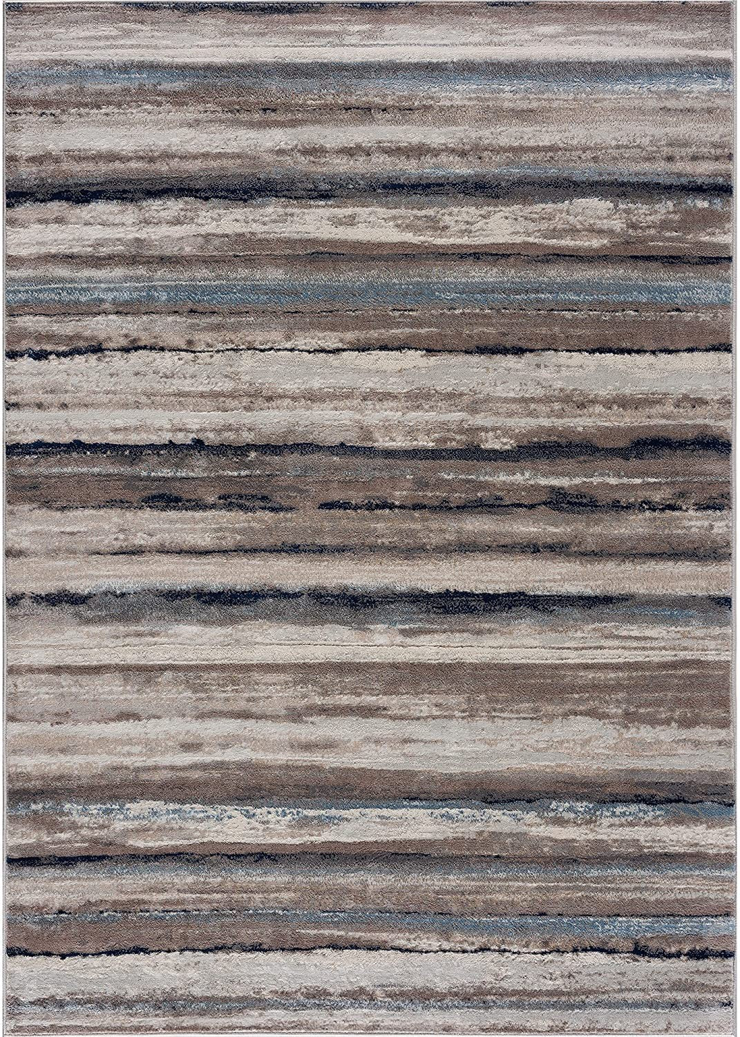 2’ X 3’ Blue And Beige Distressed Stripes Scatter Rug