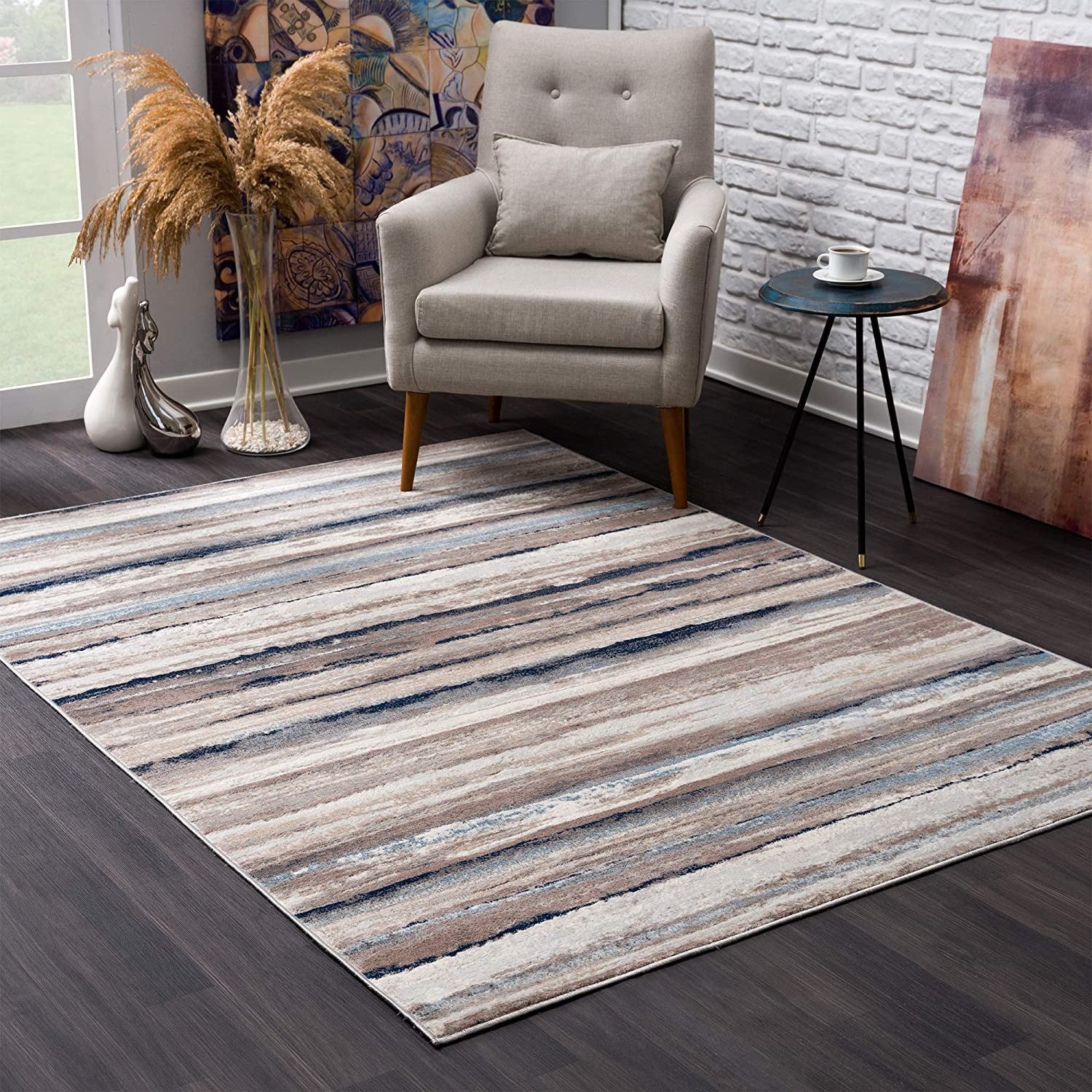 8' Blue Striped Runner Rug