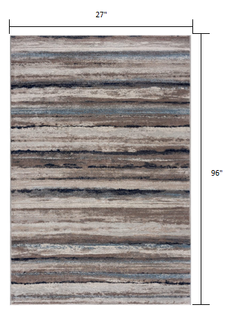 8' Blue Striped Runner Rug