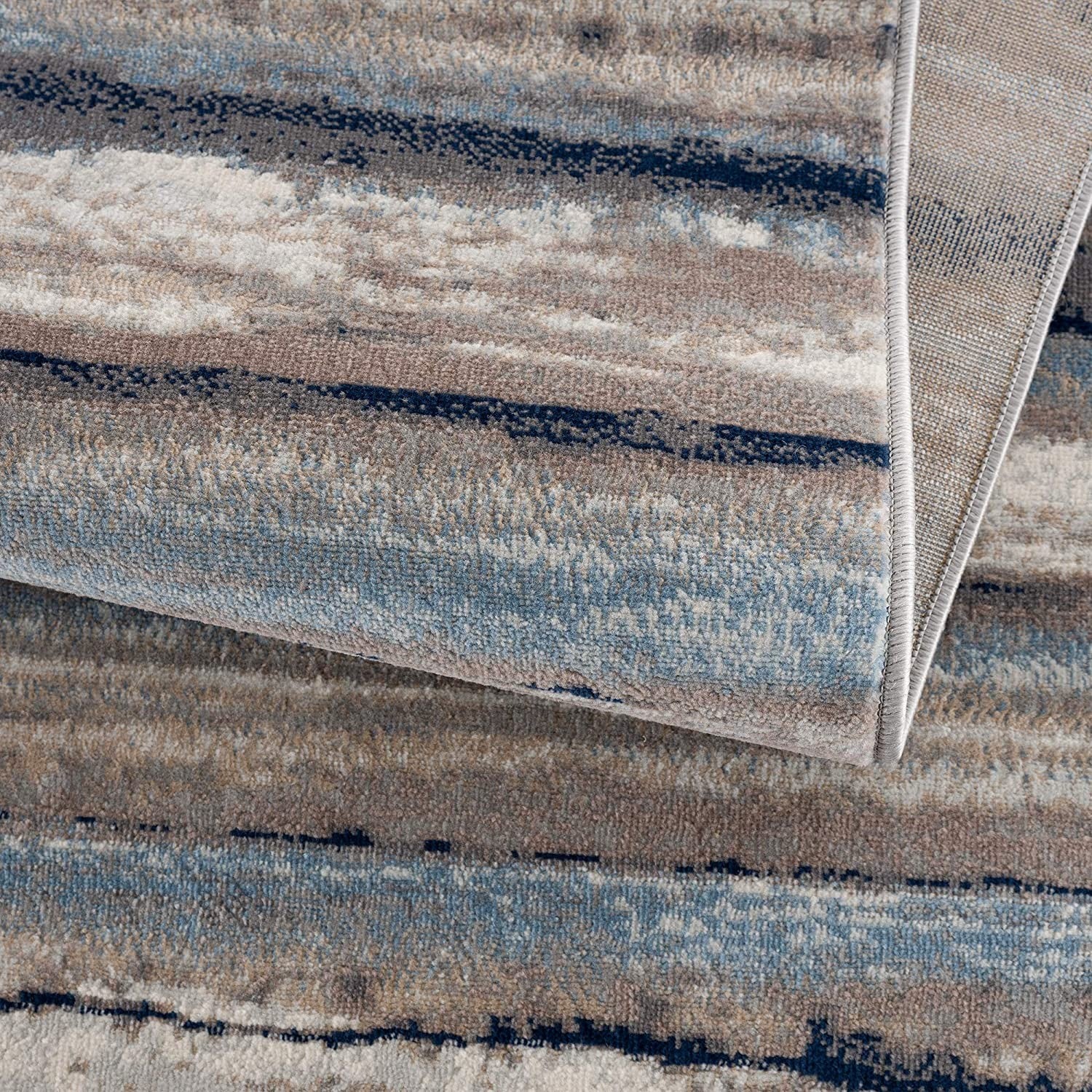 4’ X 6’ Blue And Beige Distressed Stripes Area Rug