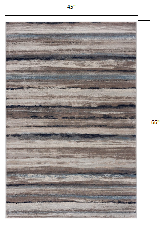 4’ X 6’ Blue And Beige Distressed Stripes Area Rug