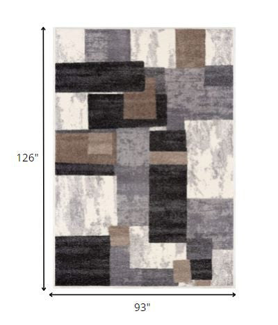 8’ X 11’ Brown Distressed Geometric Area Rug