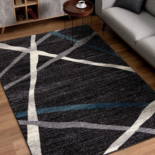 4’ X 6’ Distressed Black And Gray Abstract Area Rug