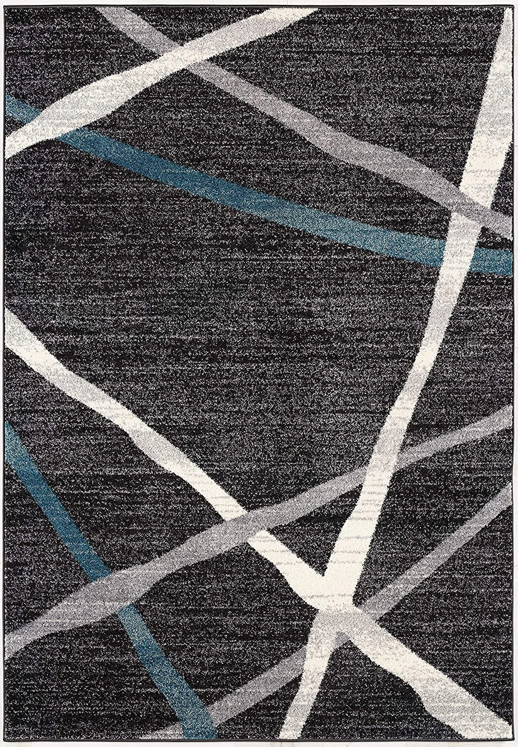 8’ X 11’ Distressed Black And Gray Abstract Area Rug