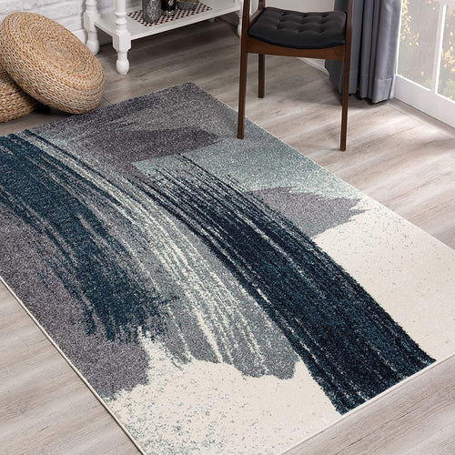 4’ X 6’ White And Blue Abstract Strokes Area Rug