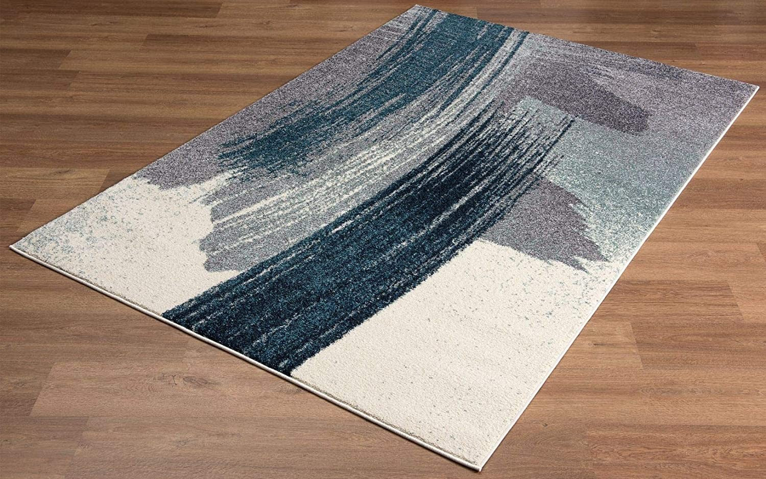 4’ X 6’ White And Blue Abstract Strokes Area Rug