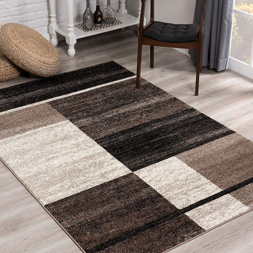 4’ X 6’ Brown And Beige Abstract Blocks Area Rug