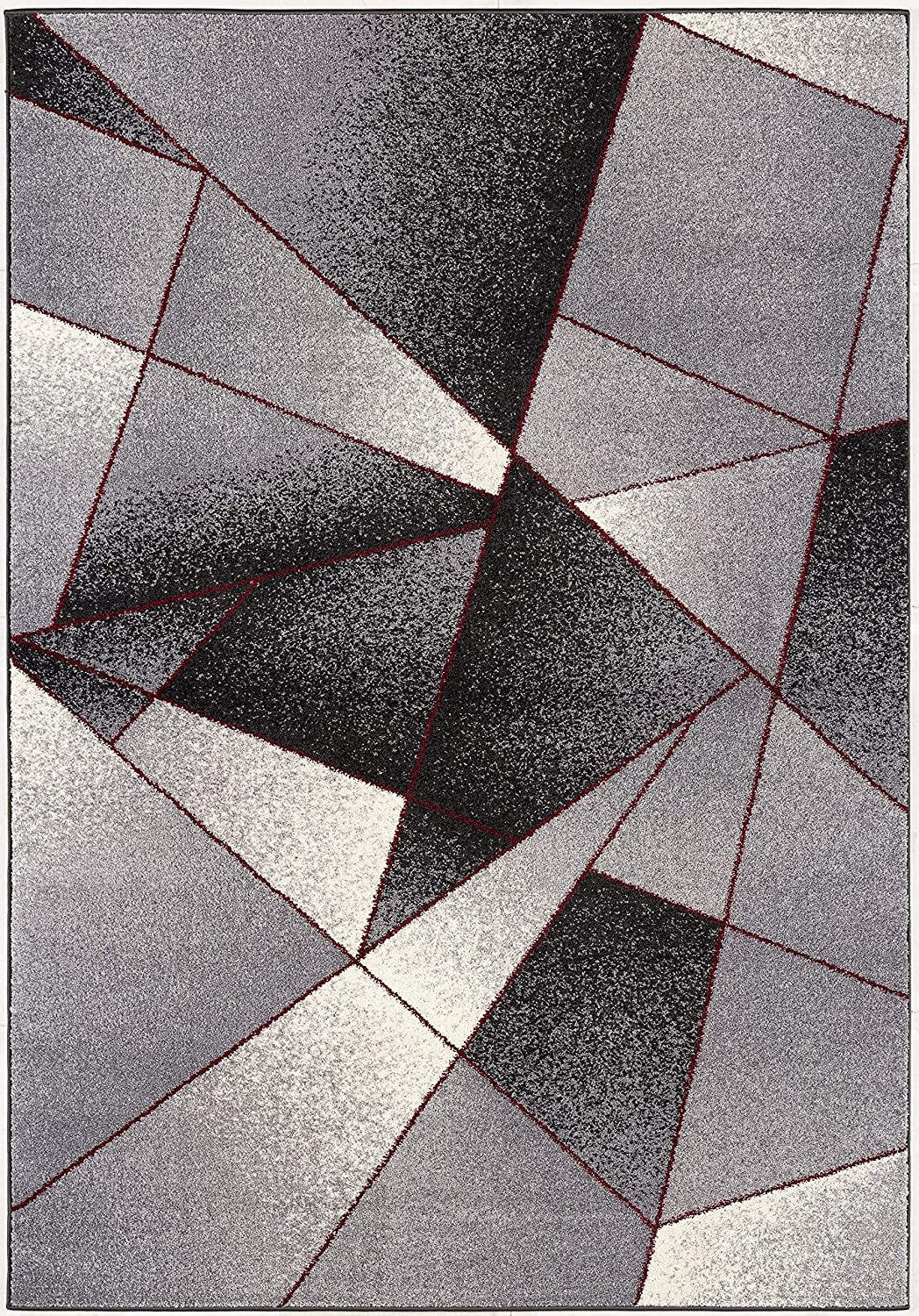 7' X 9' Grey Red Geometric Area Rug