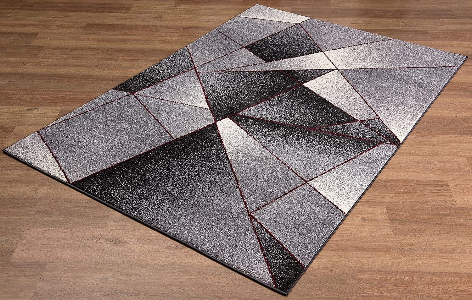 7' X 9' Grey Red Geometric Area Rug