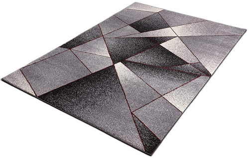 7' X 9' Grey Red Geometric Area Rug