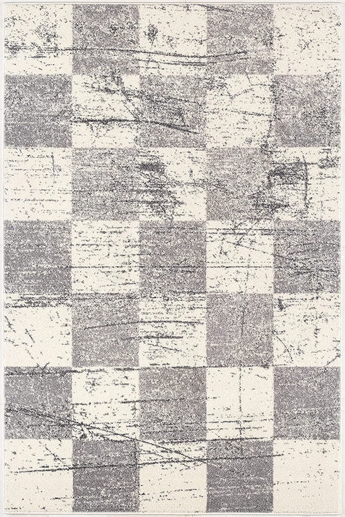 5’ X 8’ White And Gray Checkered Area Rug