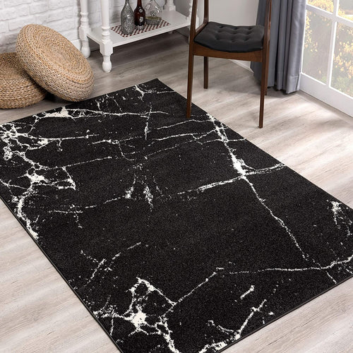 4’ X 6’ Black And White Abstract Breakage Area Rug