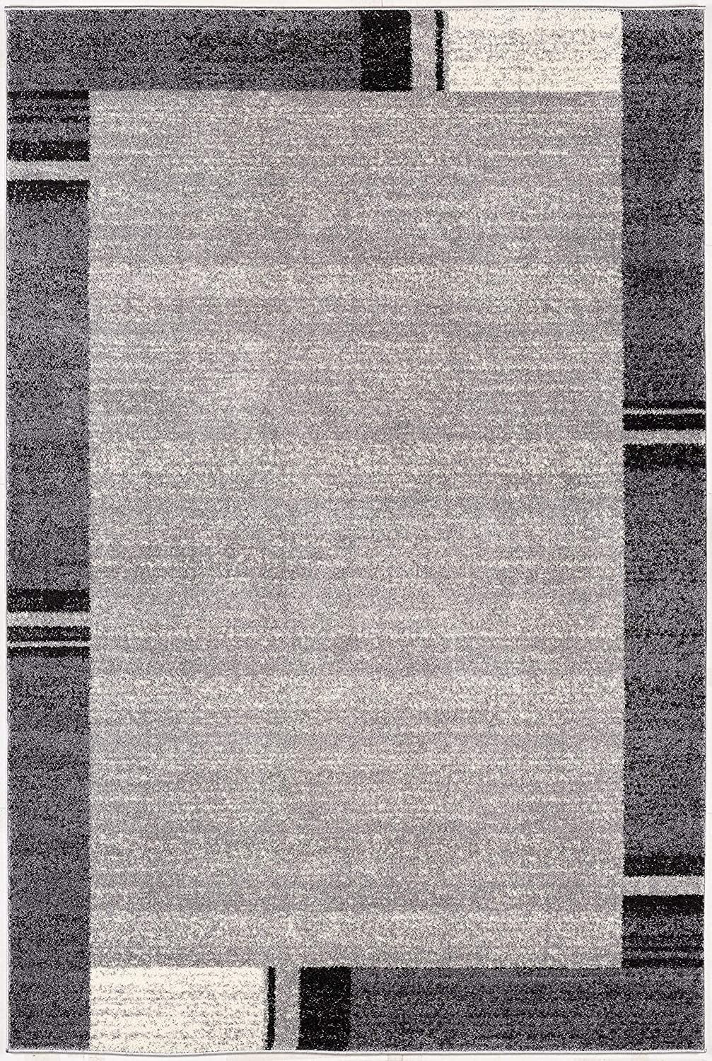 4’ X 6’ Gray Modern Bordered Area Rug