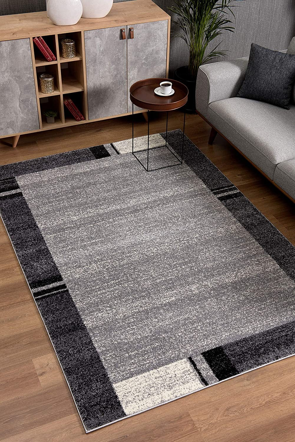 5’ X 8’ Gray Modern Bordered Area Rug