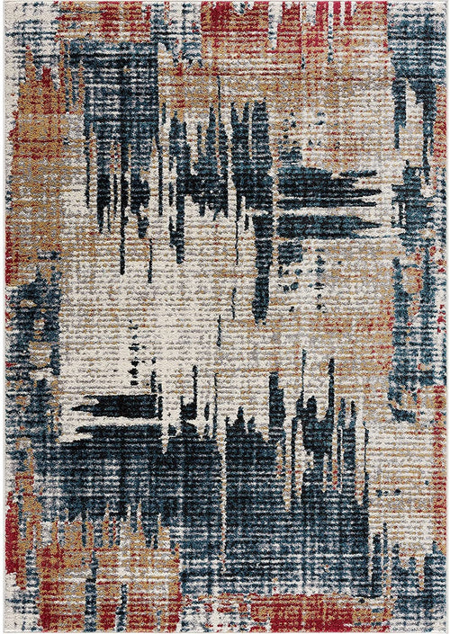 4' X 6' Blue And Ivory Abstract Area Rug