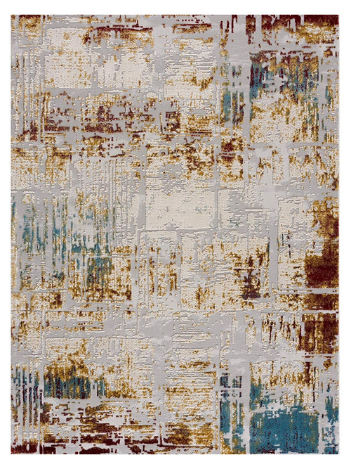 4’ X 6’ Abstract Beige And Gold Modern Area Rug