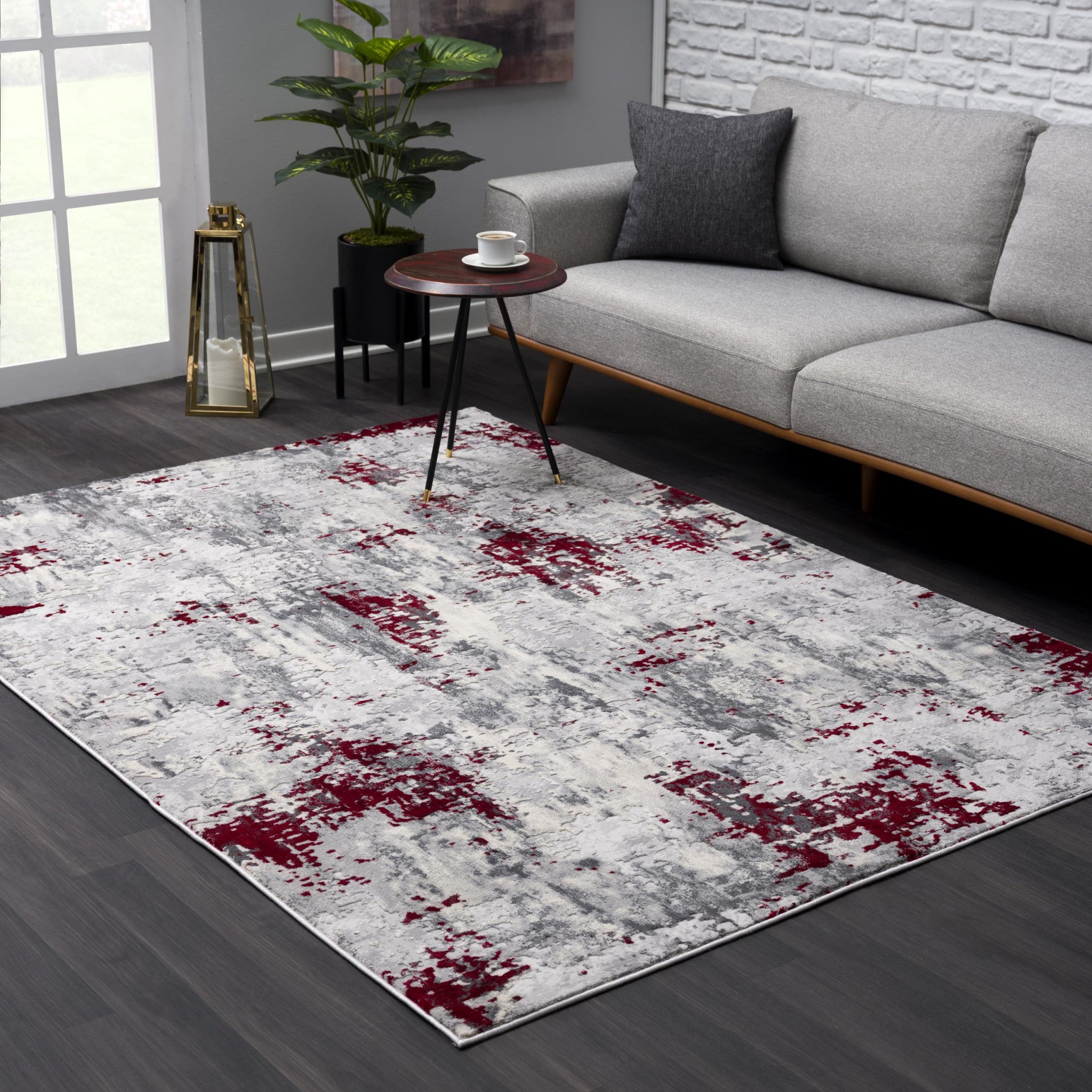 4' X 6' Red Abstract Dhurrie Area Rug