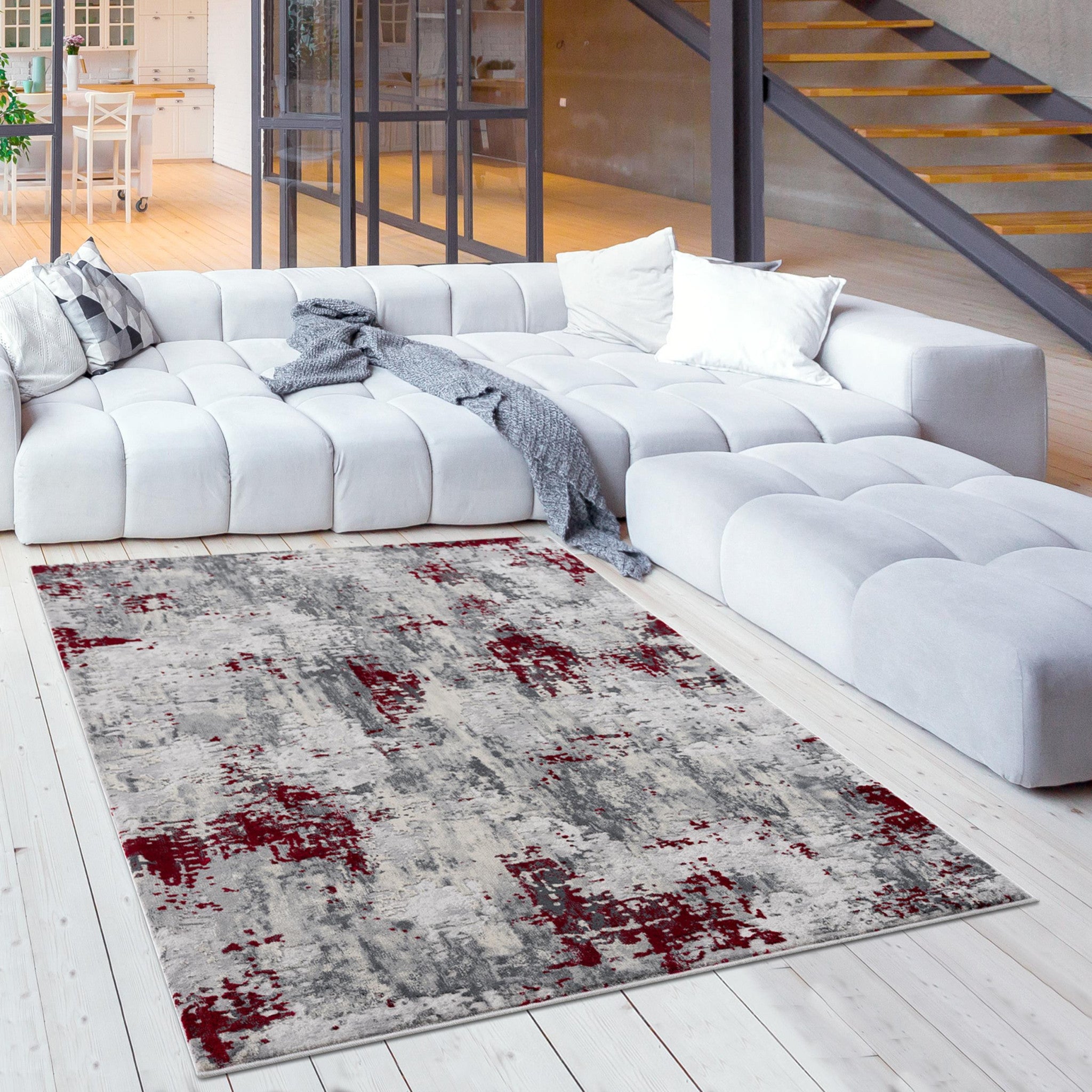 4' X 6' Red Abstract Dhurrie Area Rug