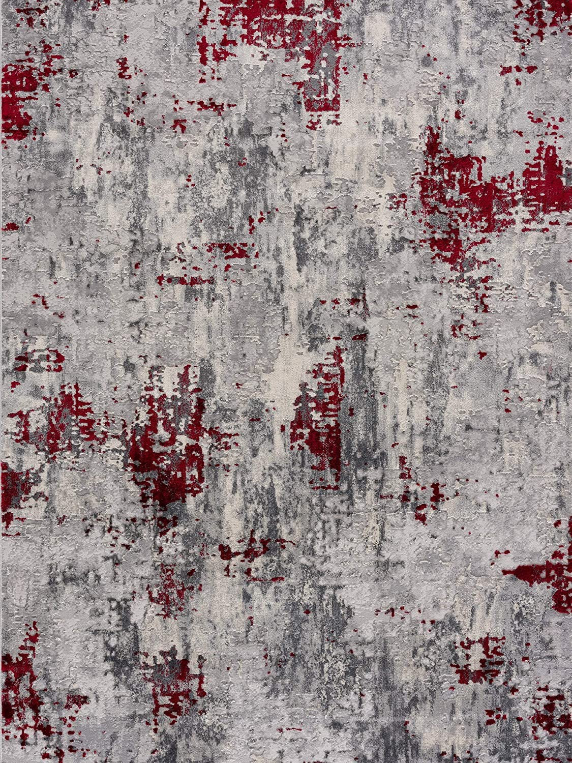 9’ x 13’ Red and Gray Modern Abstract Area Rug