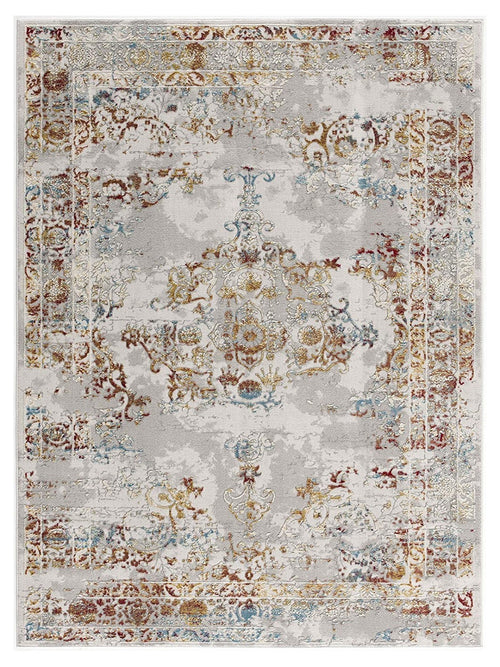 3’ X 5’ Gray And Beige Distressed Ornate Area Rug