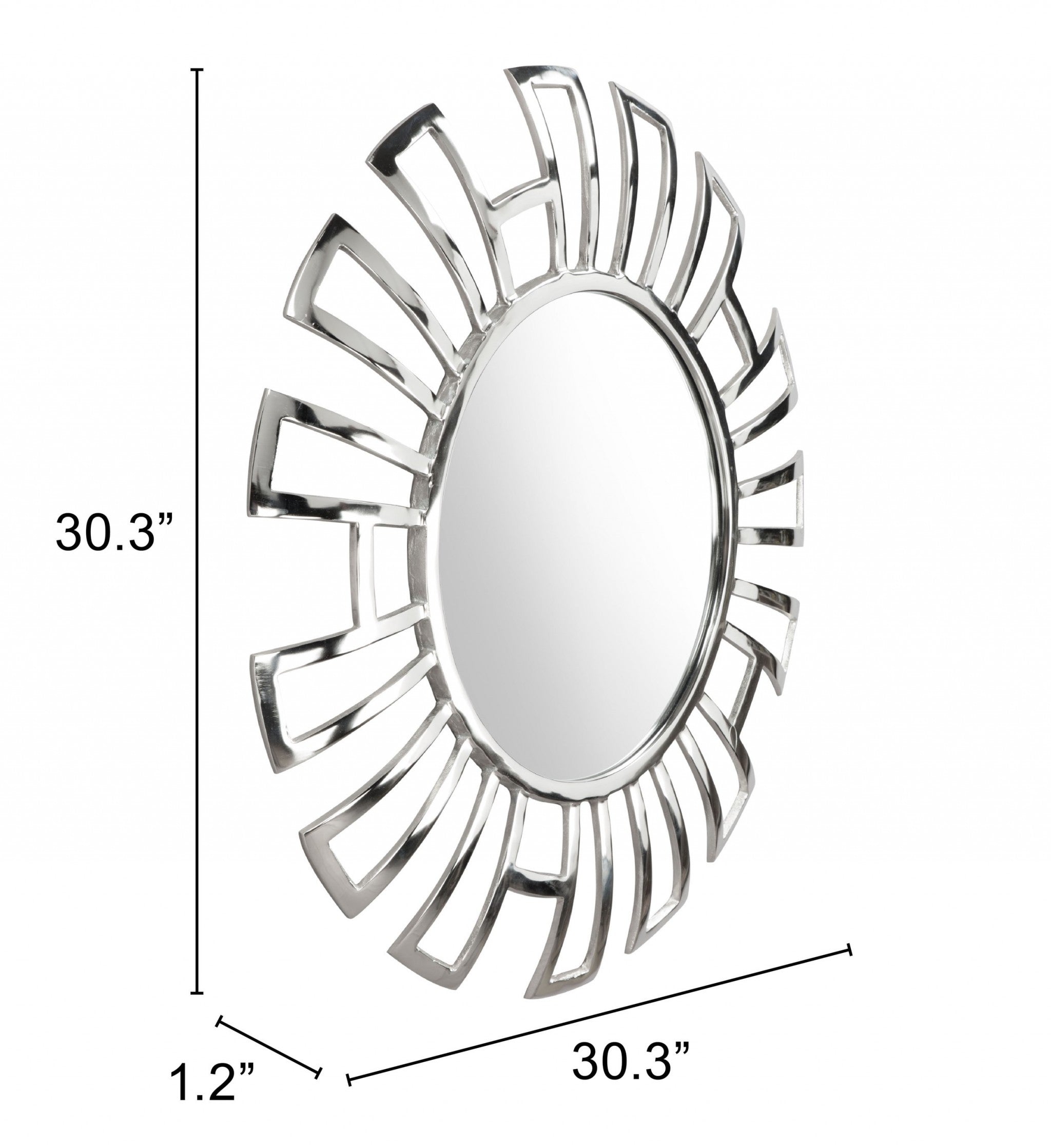 Silver Geometric Design Round Mirror