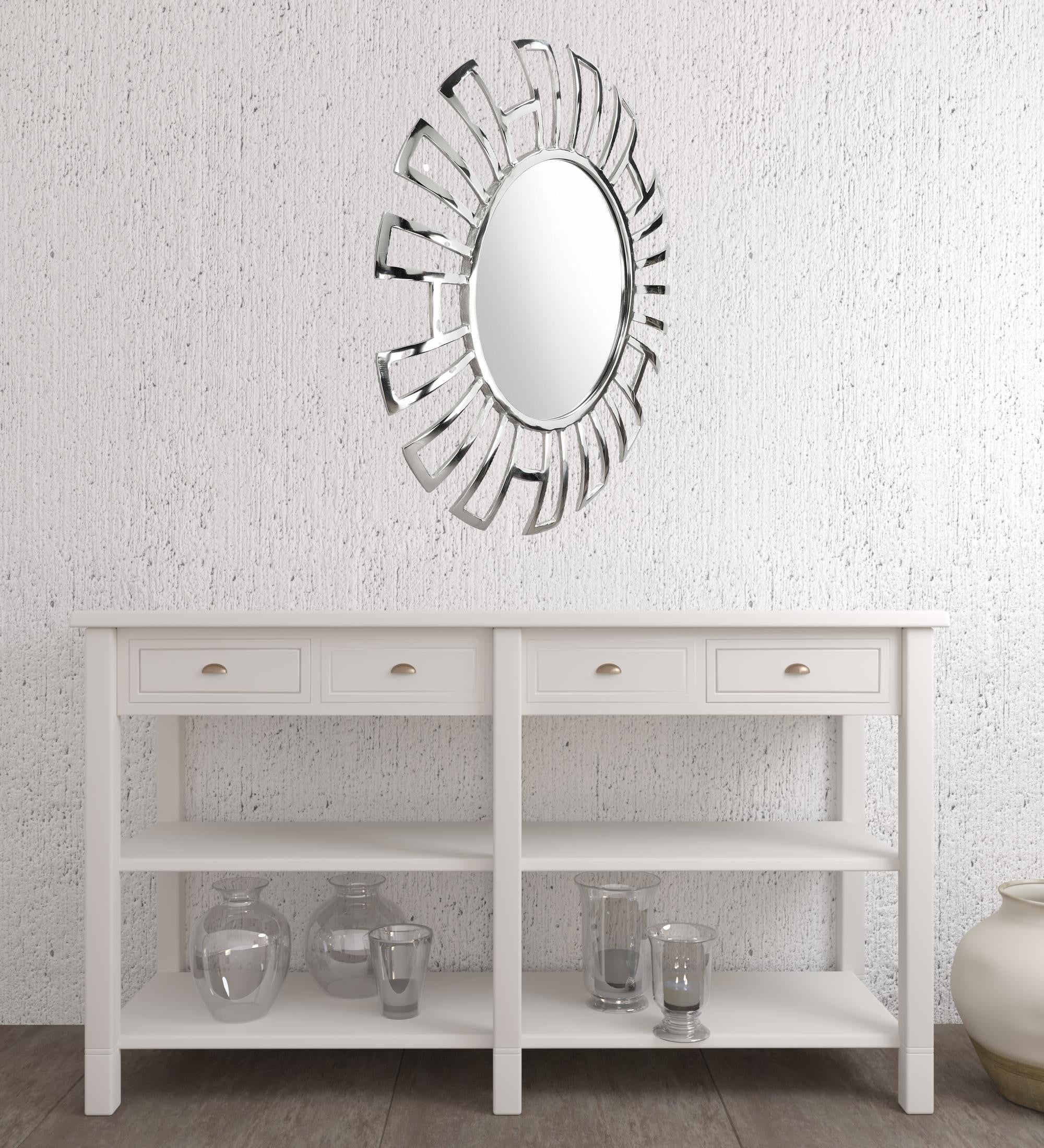 Silver Geometric Design Round Mirror