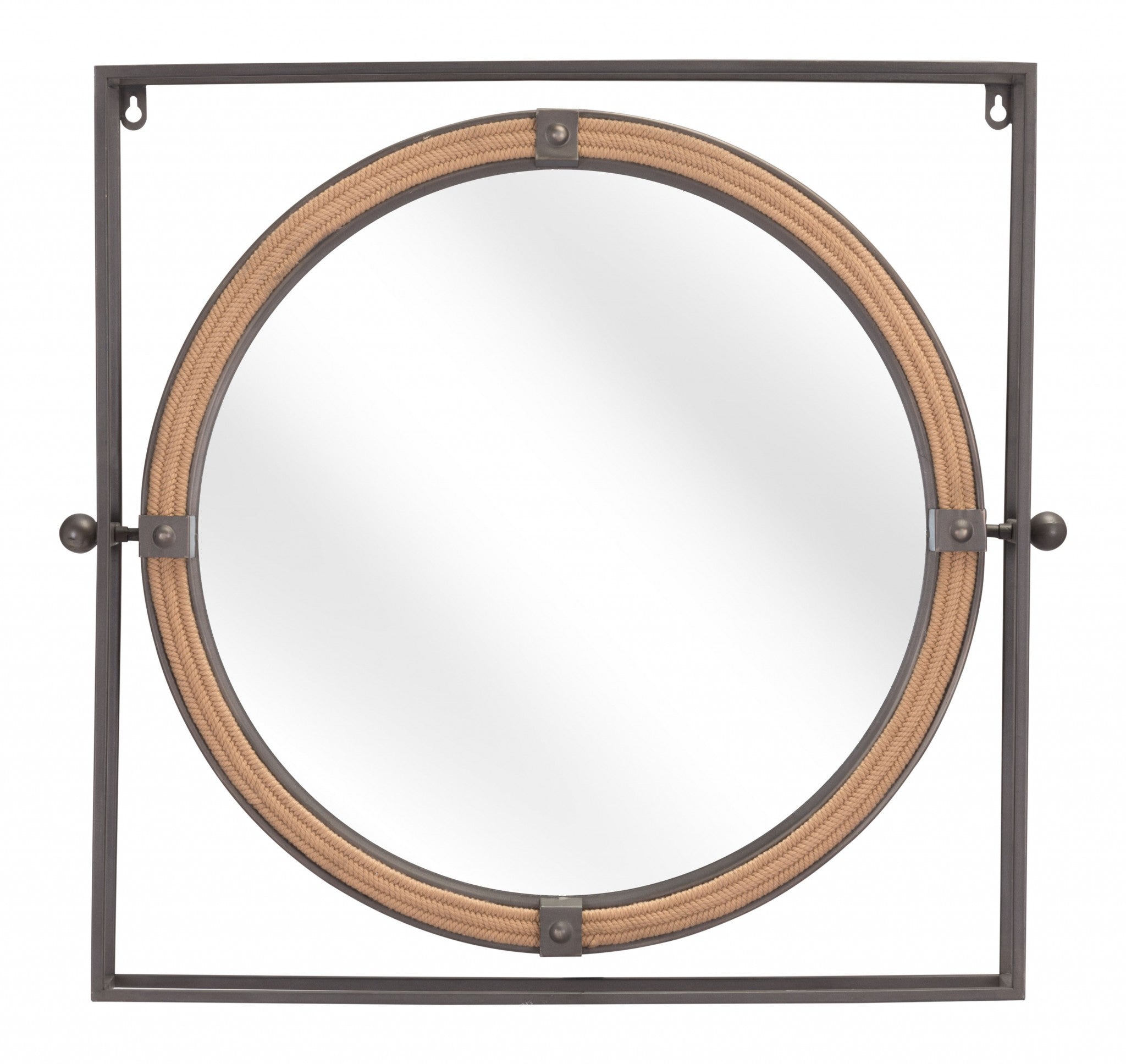 Gray Metal Nautical Round Mirror